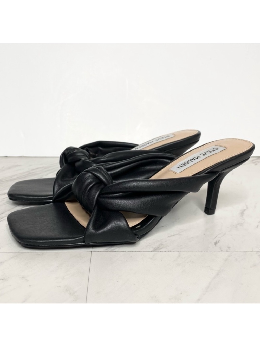 Steve Madden Athena Black Faux Leather Heeled Sandal 7M